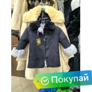 Детский меховой полушубок (бекеша) из нагольной овчины черного цвета